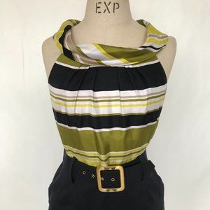 Milly Sleeveless Cocktail Dress Striped Over Navy Blue Size 6